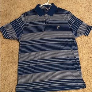 Blue and white shirt sleeve golf shirt